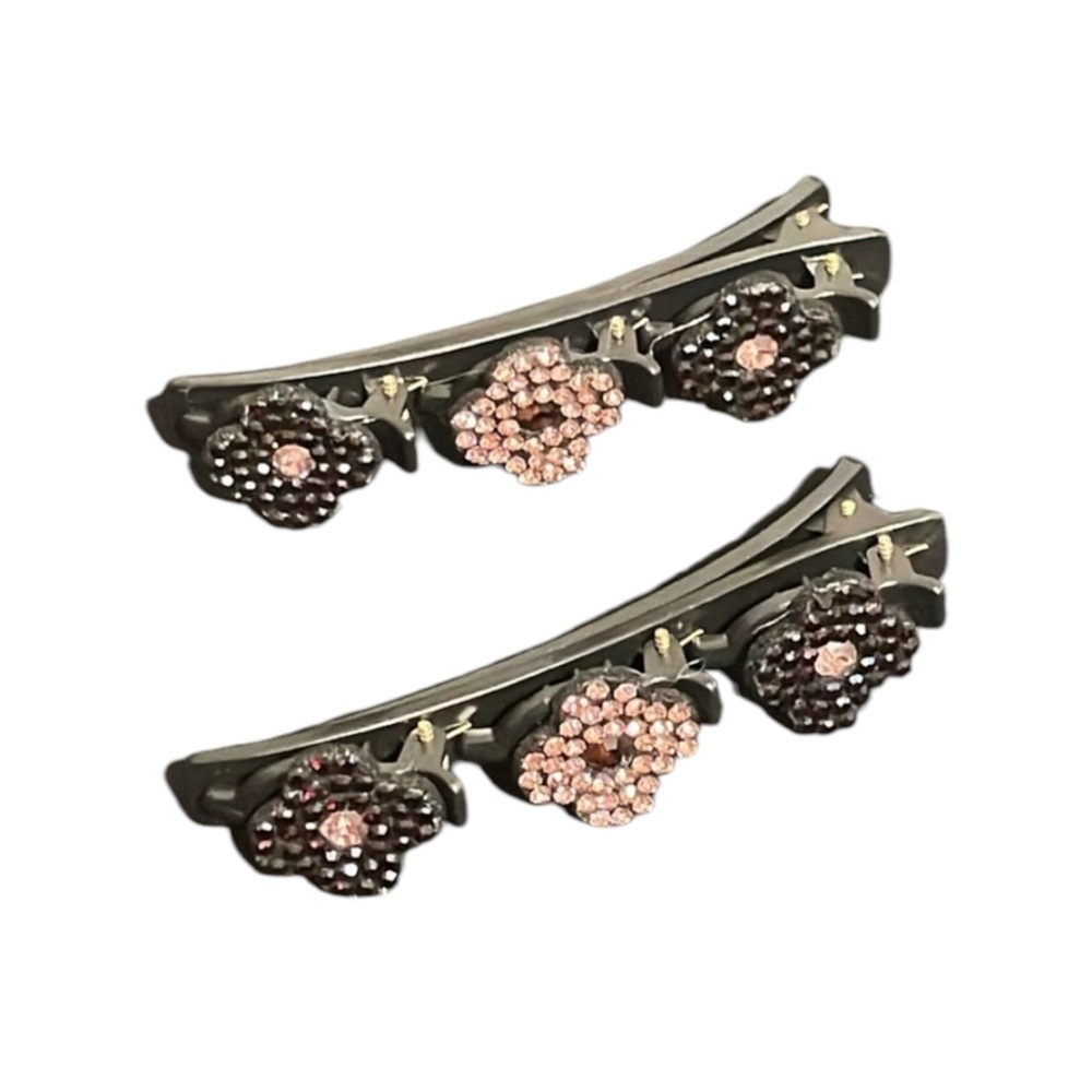 Elegant Black and Pink Floral Hair Clips